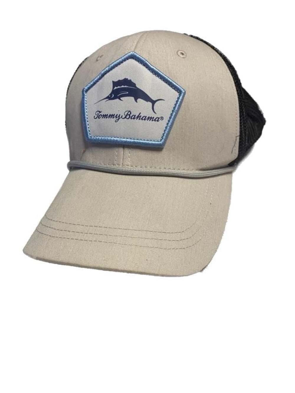 TOMMY BAHAMA Standard Fit Marlin Patch Trucker Hat Gray Black Snapback Mens